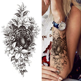 Qfdian  Realistic Fake Peony Temporary Tattoos For Women Girl Black Rose Elephant Flower Tattoo Sticker Tiger Anemone Tatoos Half Sleeve
