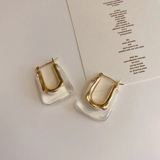 New Trendy Transparent Resin Hoop Earrings for Women Girls Geometric Irregular Metal Acrylic Earrings Party Jewelry