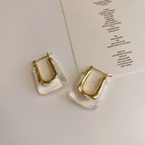 New Trendy Transparent Resin Hoop Earrings for Women Girls Geometric Irregular Metal Acrylic Earrings Party Jewelry