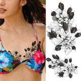 Qfdian  Large Realistic Flower Fake Tattoo Stickers For Woman Female Azalea Snake Flower Temporary Tattoos Body Art Water Transfer Tatoo