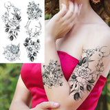 Qfdian  Realistic Orchid Lily Flower Temporary Tattoo For Women Rose Fake Tattoo Sticker Cluster Realistic Water Transfer Black Tatoos