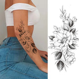 Qfdian  Large Realistic Flower Fake Tattoo Stickers For Woman Female Azalea Snake Flower Temporary Tattoos Body Art Water Transfer Tatoo