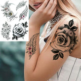 Qfdian  Realistic Orchid Lily Flower Temporary Tattoo For Women Rose Fake Tattoo Sticker Cluster Realistic Water Transfer Black Tatoos