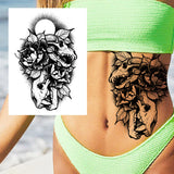 Qfdian  Sexy Tiger Flower Temporary Tattoo For Women Girl Skull Leopard Lion Tattoos Sticker Black Fake Tribal Animal Large Wasit Tattos
