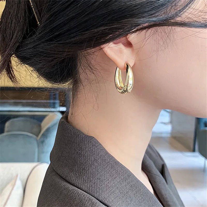 New Classic Copper Alloy Smooth Metal Hoop Earrings For Woman Fashion Korean Jewelry Temperament Girl's Daily Wear earrings