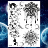 Qfdian  Tribal Henna Temporary Tattoos For Women Girls Adult Lace Black Mandala Tattoo Sticker Fake Flower Lotus Moon Tatoos Waterproof