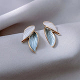 New Korean Arrival Metal Trendy Fresh Lovely Sweet Grey Leaf Stud Earrings For Women Fashion Jewelry