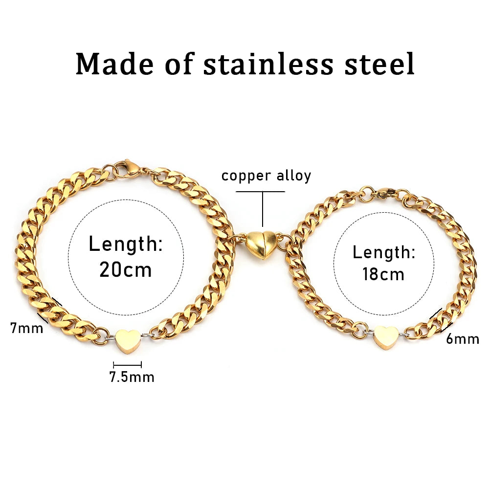 2pcs/set Stainless Steel Heart Charm Couple Bracelets heart shaped magnet attractive Titanium Steel Bracelet For Men Women Gift