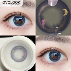 OVOLOOK-2pcs/pair Beauty Lenses Colored Lenses for Eyes Comestic Color Contact Lenses Green Violet Prescription Lens Yearly Use