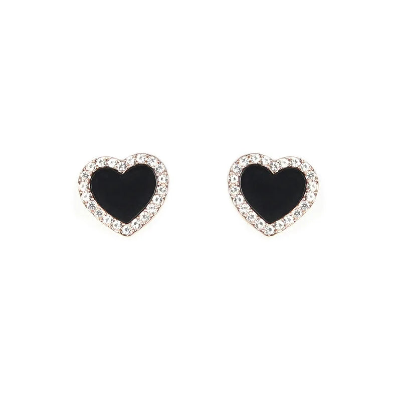 Engagement Enamel Cute Heart Stud Earrings for Women Girls Rose Gold Color Summer jewelry Black Earring Wedding Jewelry  Gifts