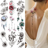 Qfdian  Lily Chains Flower Temporary Tattoos For Women Girl Black Butterfly Dream Catcher Tattoo Sticker Fake Rose Sexy Tatoos Back Body