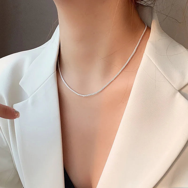 Popular Silver Colour Sparkling Clavicle Chain Choker Necklace Collar For Women Fine Jewelry Wedding Party Birthday Gift