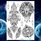 Qfdian  Tribal Henna Temporary Tattoos For Women Girls Adult Lace Black Mandala Tattoo Sticker Fake Flower Lotus Moon Tatoos Waterproof