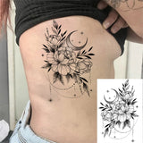 Qfdian  Flower Peony Temporary Tattoos For Women Girls Flora Snake Tattoo Sticker Black Lavender Sexy Fake Large Tatoos Sweatpea Dahlia