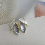 New Korean Arrival Metal Trendy Fresh Lovely Sweet Grey Leaf Stud Earrings For Women Fashion Jewelry