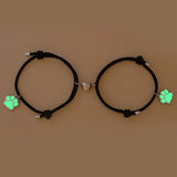 2PCS/Pair Luminous Dog Footprints Charms Bracelet For Women Men Love Heart Magnetic Couple Bracelets Rope Chain Bracelet Jewelry