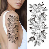 Qfdian  Large Realistic Flower Fake Tattoo Stickers For Woman Female Azalea Snake Flower Temporary Tattoos Body Art Water Transfer Tatoo