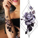 Qfdian  Realistic Peony Flower Temporary Tattoo For Women Compass Lotus Rose Dreamcatcher Tattoo Sticker Black Dragon Fake Lace Tatoo
