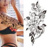 Qfdian  Realistic Fake Peony Temporary Tattoos For Women Girl Black Rose Elephant Flower Tattoo Sticker Tiger Anemone Tatoos Half Sleeve