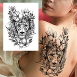 Qfdian  Sexy Tiger Flower Temporary Tattoo For Women Girl Skull Leopard Lion Tattoos Sticker Black Fake Tribal Animal Large Wasit Tattos