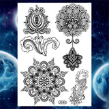 Qfdian  Tribal Henna Temporary Tattoos For Women Girls Adult Lace Black Mandala Tattoo Sticker Fake Flower Lotus Moon Tatoos Waterproof