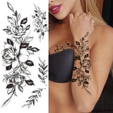 Qfdian  Large Realistic Flower Fake Tattoo Stickers For Woman Female Azalea Snake Flower Temporary Tattoos Body Art Water Transfer Tatoo