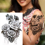 Qfdian  Realistic Orchid Lily Flower Temporary Tattoo For Women Rose Fake Tattoo Sticker Cluster Realistic Water Transfer Black Tatoos