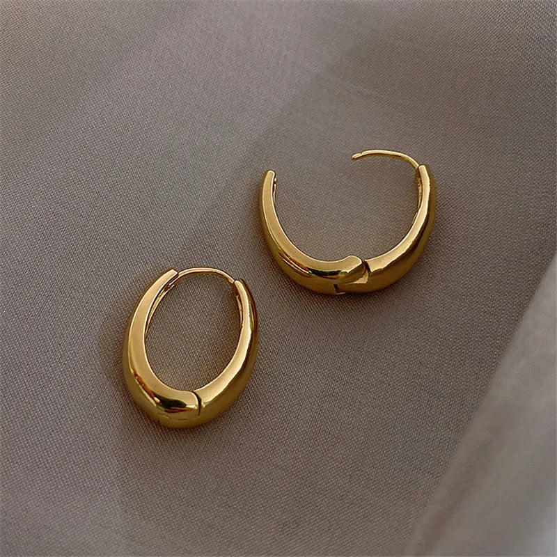 New Classic Copper Alloy Smooth Metal Hoop Earrings For Woman Fashion Korean Jewelry Temperament Girl's Daily Wear earrings