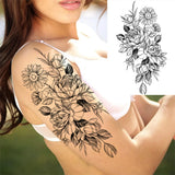 Qfdian  Flower Peony Temporary Tattoos For Women Girls Flora Snake Tattoo Sticker Black Lavender Sexy Fake Large Tatoos Sweatpea Dahlia