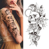 Qfdian  Realistic Fake Peony Temporary Tattoos For Women Girl Black Rose Elephant Flower Tattoo Sticker Tiger Anemone Tatoos Half Sleeve