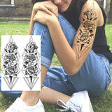 Qfdian  Black Tulip Totem Tattoos Stickers Women Body Waist Arm Art Bracelet Tattoos Temporary Girls Butterfly Tatoos Rose Chains