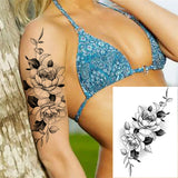 Qfdian  Flower Peony Temporary Tattoos For Women Girls Flora Snake Tattoo Sticker Black Lavender Sexy Fake Large Tatoos Sweatpea Dahlia
