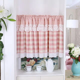 Qfdian  pink white plaid short curtain half curtain for low cabinet partition semi shading cloth  not contain rod