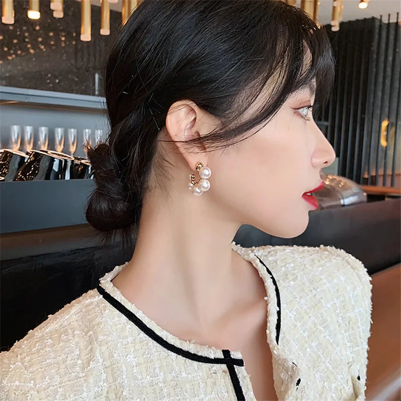 Elegant Celebrity Metal Korean Pearl Earrings For Woman Fashion Jewelry New Luxury Wedding Party Girl's Unusual Earrings