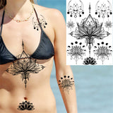Qfdian  Tribal Henna Temporary Tattoos For Women Girls Adult Lace Black Mandala Tattoo Sticker Fake Flower Lotus Moon Tatoos Waterproof