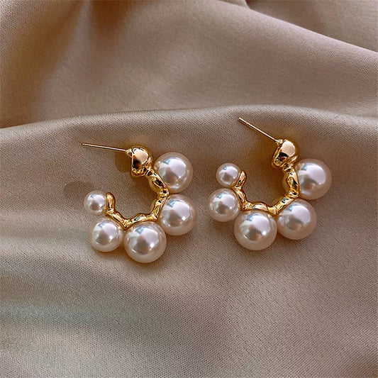 Elegant Celebrity Metal Korean Pearl Earrings For Woman Fashion Jewelry New Luxury Wedding Party Girl's Unusual Earrings