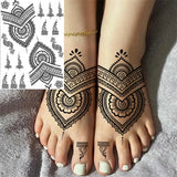 Qfdian  Tribal Henna Temporary Tattoos For Women Girls Adult Lace Black Mandala Tattoo Sticker Fake Flower Lotus Moon Tatoos Waterproof