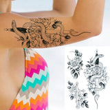 Qfdian  Realistic Orchid Lily Flower Temporary Tattoo For Women Rose Fake Tattoo Sticker Cluster Realistic Water Transfer Black Tatoos