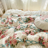 Vintage Floral Dovet Cover Set Elegant and Shabby Ruffle Farmhouse 100%Cotton White Soft Pink Girls Bedding Princess Bedskirt