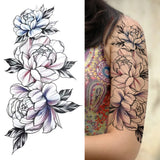 Qfdian  Realistic Fake Peony Temporary Tattoos For Women Girl Black Rose Elephant Flower Tattoo Sticker Tiger Anemone Tatoos Half Sleeve