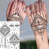 Qfdian  Tribal Henna Temporary Tattoos For Women Girls Adult Lace Black Mandala Tattoo Sticker Fake Flower Lotus Moon Tatoos Waterproof