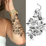 Qfdian  Large Realistic Flower Fake Tattoo Stickers For Woman Female Azalea Snake Flower Temporary Tattoos Body Art Water Transfer Tatoo