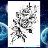 Qfdian  Flower Peony Temporary Tattoos For Women Girls Flora Snake Tattoo Sticker Black Lavender Sexy Fake Large Tatoos Sweatpea Dahlia