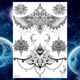 Qfdian  Tribal Henna Temporary Tattoos For Women Girls Adult Lace Black Mandala Tattoo Sticker Fake Flower Lotus Moon Tatoos Waterproof
