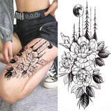 Qfdian  Realistic Peony Flower Temporary Tattoo For Women Compass Lotus Rose Dreamcatcher Tattoo Sticker Black Dragon Fake Lace Tatoo
