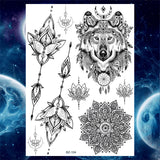 Qfdian  Tribal Henna Temporary Tattoos For Women Girls Adult Lace Black Mandala Tattoo Sticker Fake Flower Lotus Moon Tatoos Waterproof