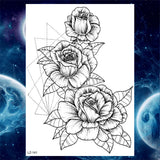 Qfdian  Flower Peony Temporary Tattoos For Women Girls Flora Snake Tattoo Sticker Black Lavender Sexy Fake Large Tatoos Sweatpea Dahlia
