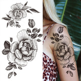 Qfdian  Realistic Fake Peony Temporary Tattoos For Women Girl Black Rose Elephant Flower Tattoo Sticker Tiger Anemone Tatoos Half Sleeve