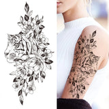 Qfdian  Realistic Fake Peony Temporary Tattoos For Women Girl Black Rose Elephant Flower Tattoo Sticker Tiger Anemone Tatoos Half Sleeve