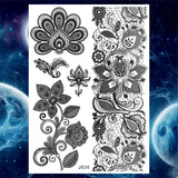 Qfdian  Tribal Henna Temporary Tattoos For Women Girls Adult Lace Black Mandala Tattoo Sticker Fake Flower Lotus Moon Tatoos Waterproof